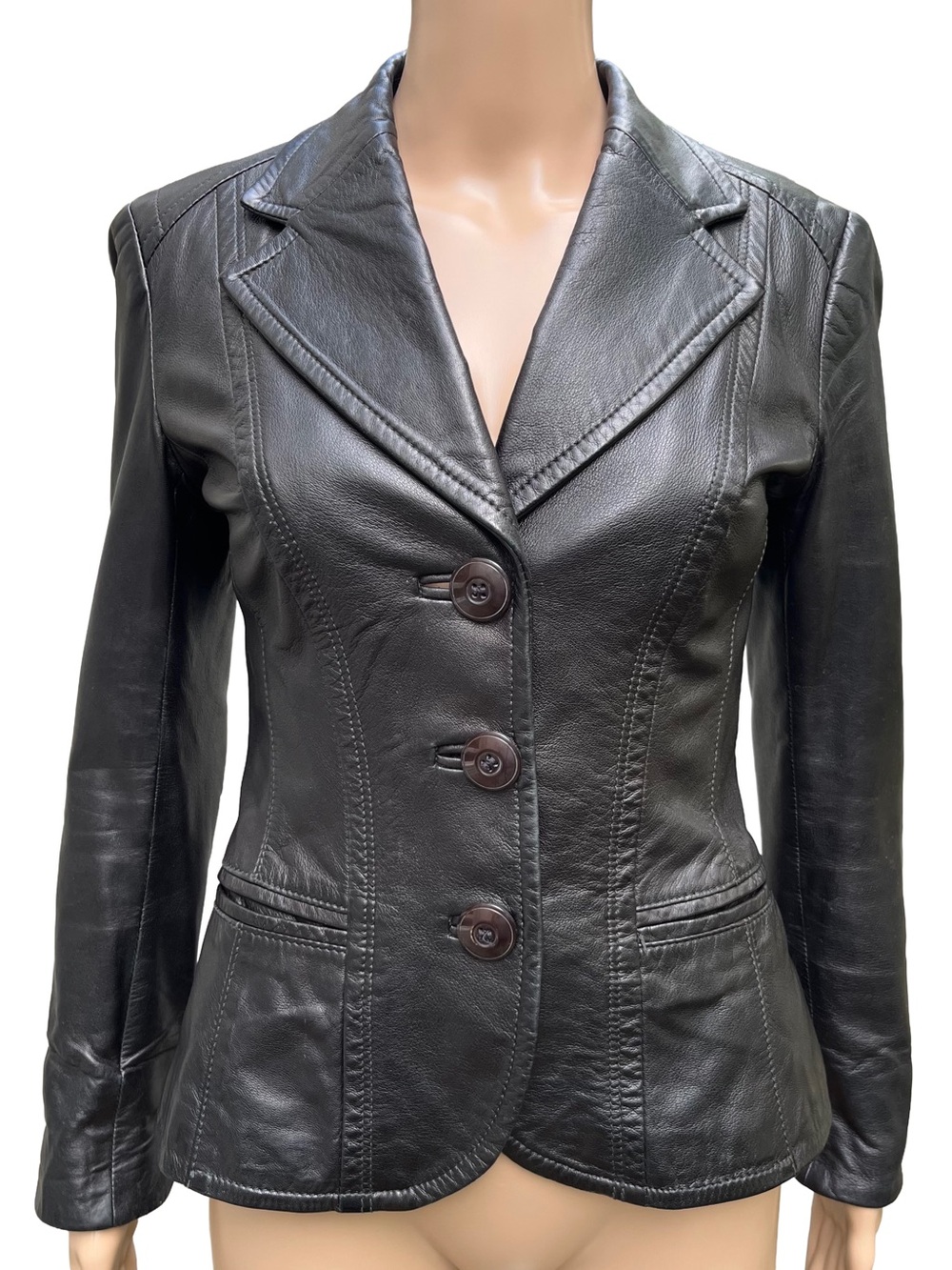 Vintage Danier Italian Leather Black Fitted Blazer XS - Picture 2 of 10